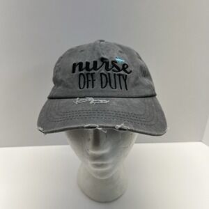 Think‎ Positive Nurse Off Duty Baseball Cap Womens OS Gray Distressed Cotton Hat
